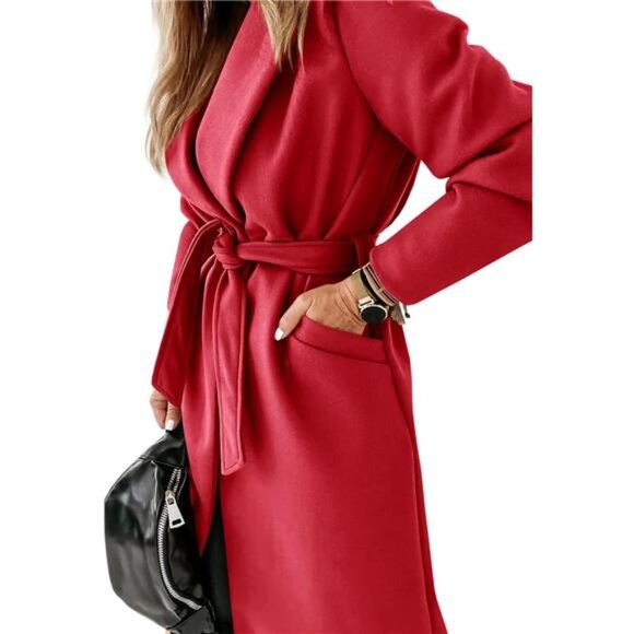 Womens Classic Coat Lapel Collar Open Front Red - Picture 3 of 5